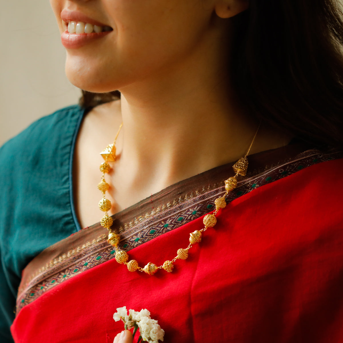 Silver Filigree Bead Necklace (Gold Plated)