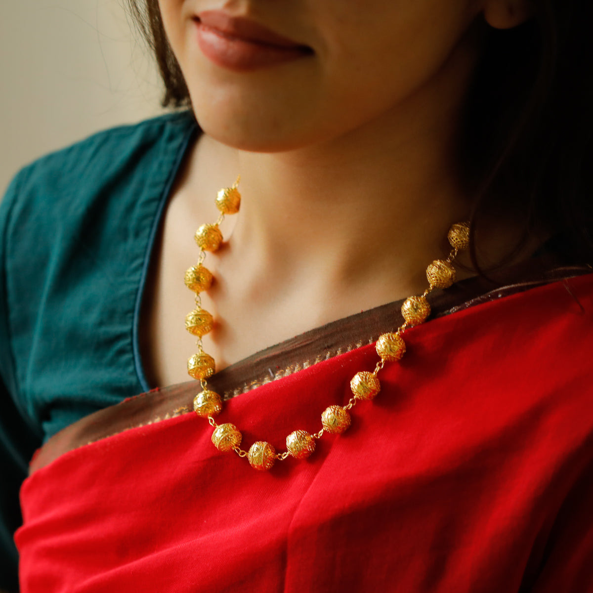 Silver Filigree Bead Necklace (Gold Plated)