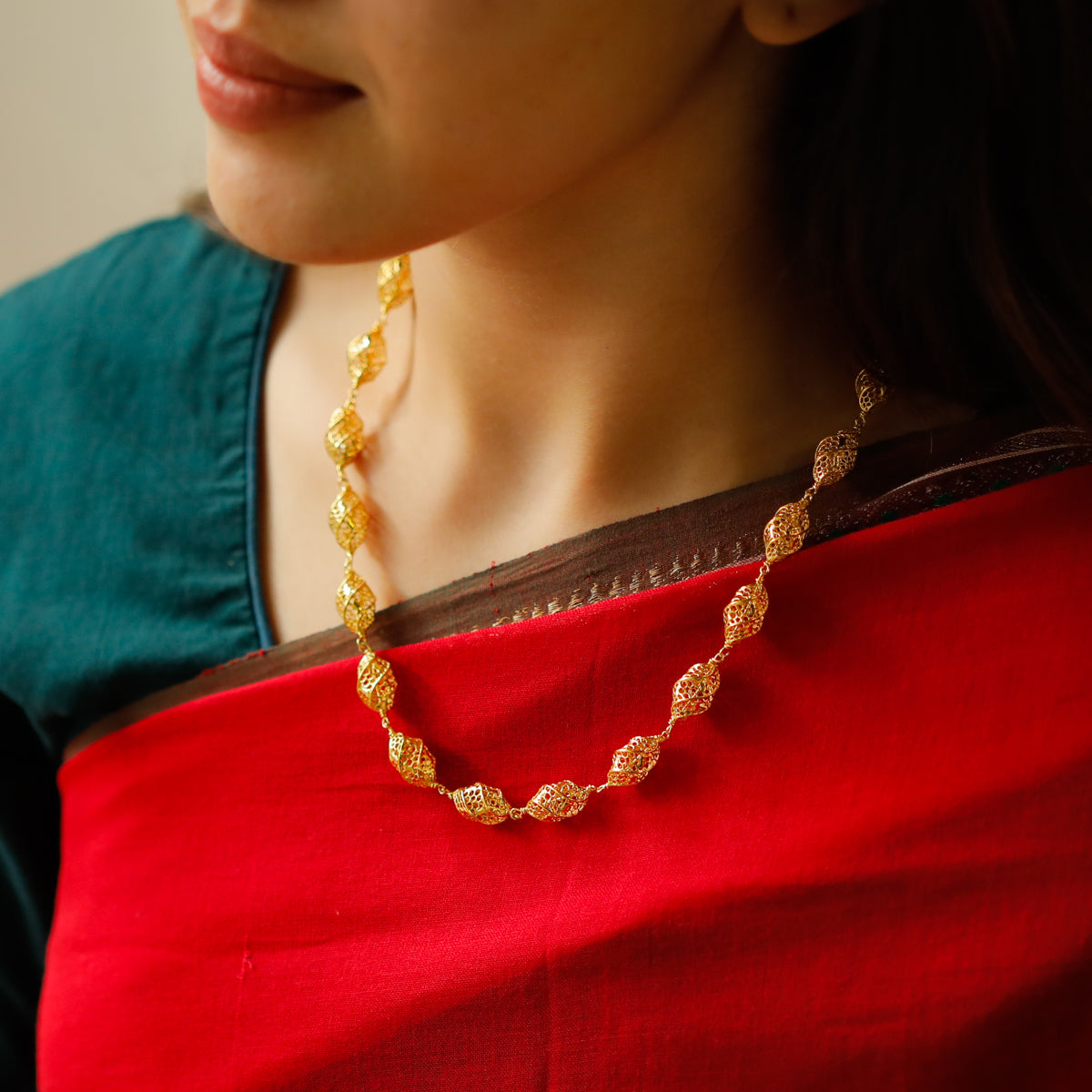 Silver Twisted Filigree Bead Necklace (Gold Plated)