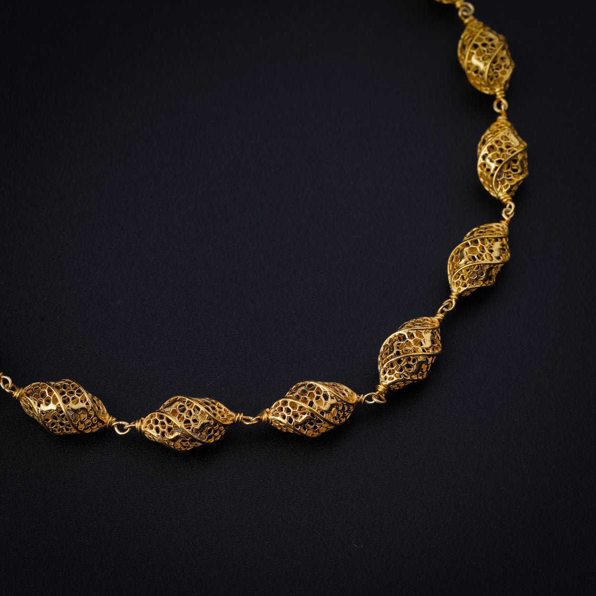 Silver Twisted Filigree Bead Necklace (Gold Plated)