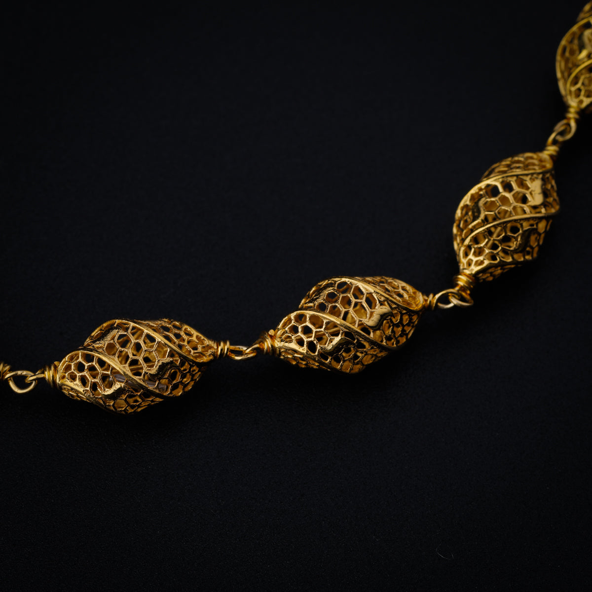 Silver Twisted Filigree Bead Necklace (Gold Plated)