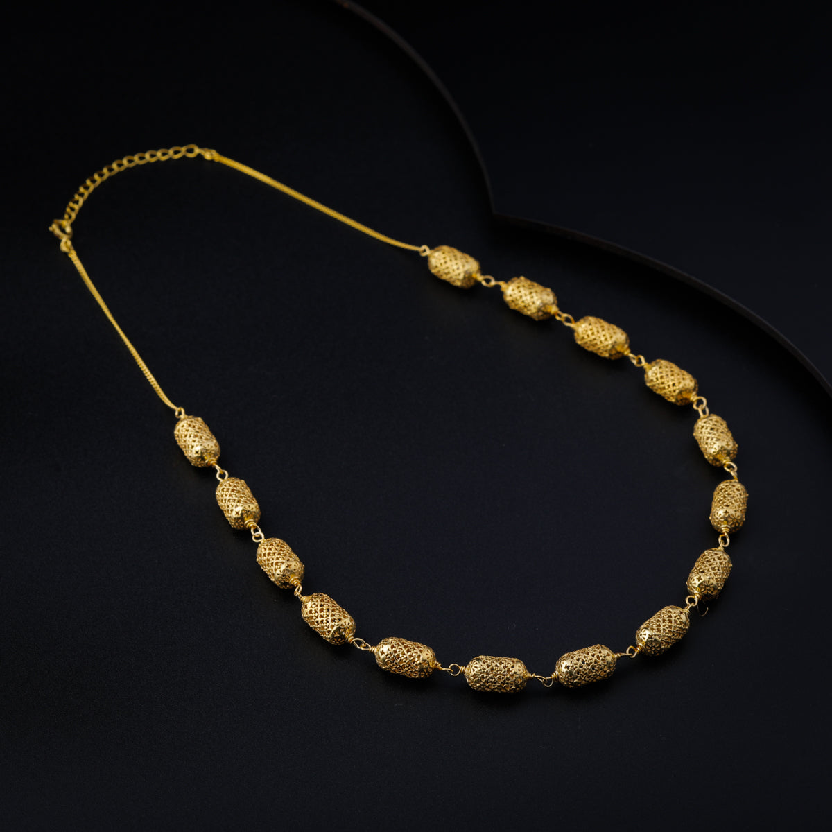 Silver Cylindrical Filigree Bead Necklace (Gold Plated)