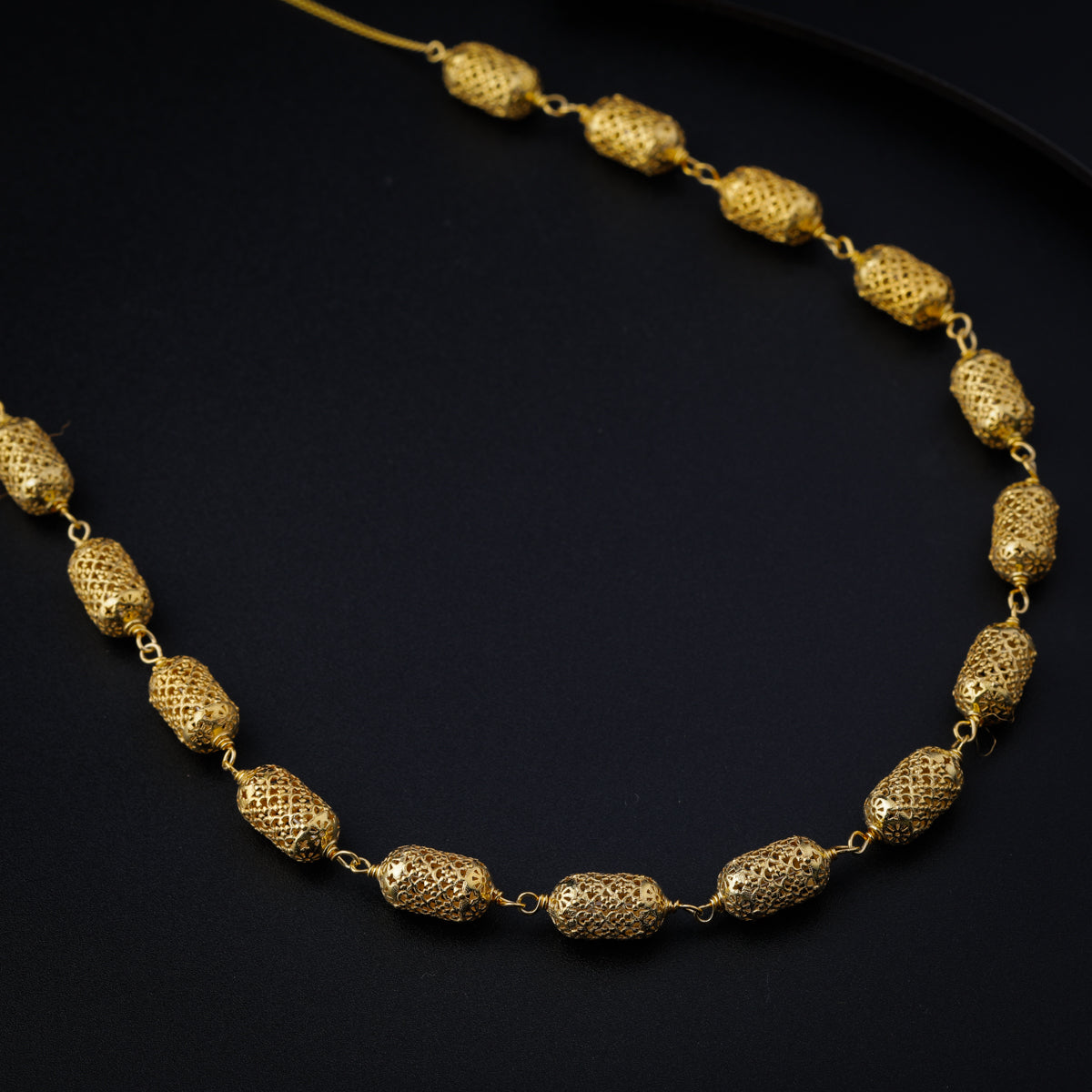 Silver Cylindrical Filigree Bead Necklace (Gold Plated)