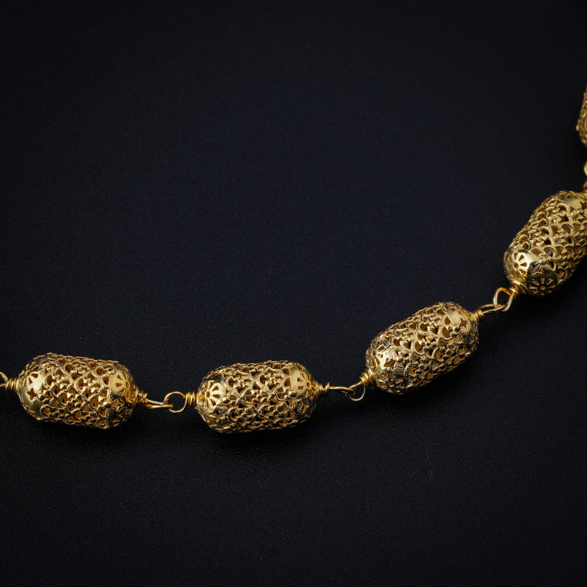 Silver Cylindrical Filigree Bead Necklace (Gold Plated)