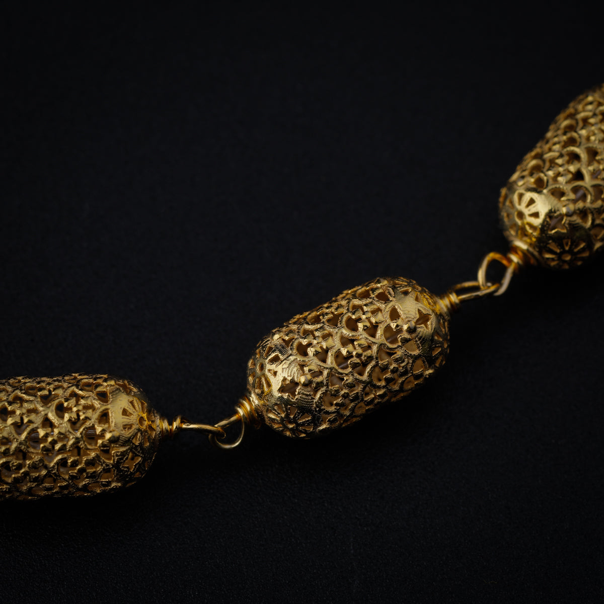 Silver Cylindrical Filigree Bead Necklace (Gold Plated)