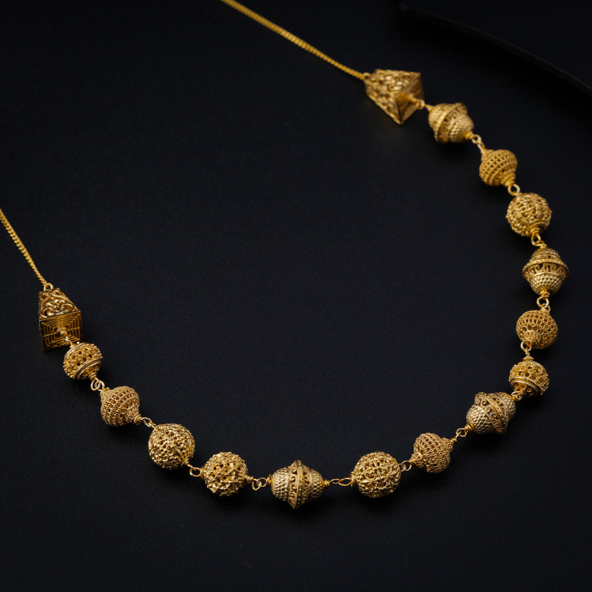 Silver Filigree Bead Necklace (Gold Plated)