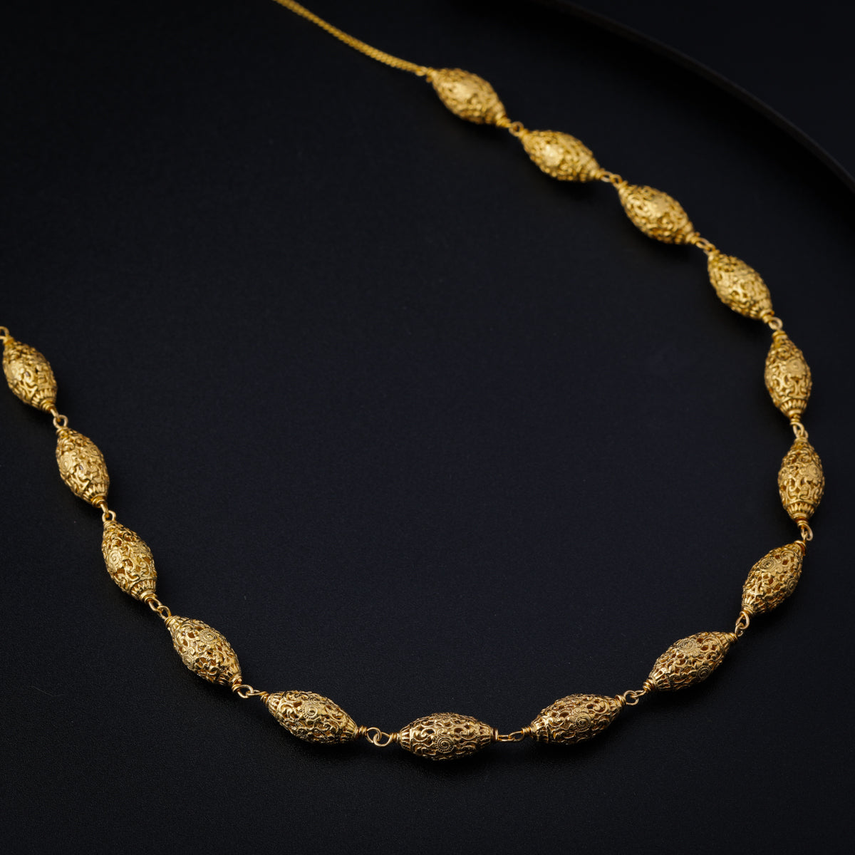 Silver Oval Filigree Bead Necklace (Gold Plated)