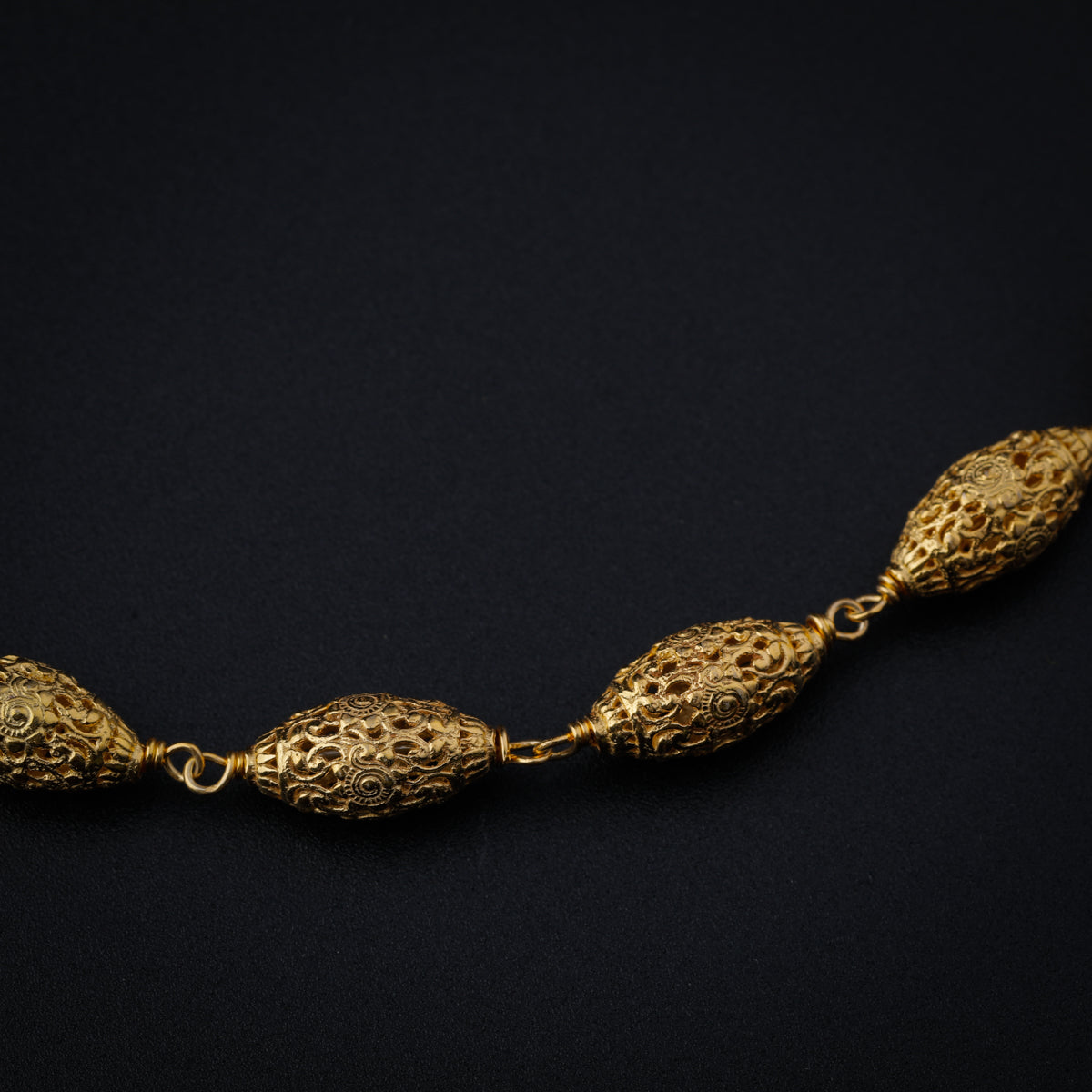 Silver Oval Filigree Bead Necklace (Gold Plated)