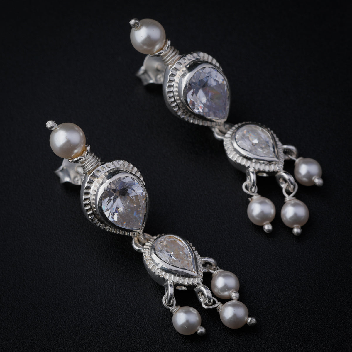 Silver Tanmani Set with Crystals and Pearls