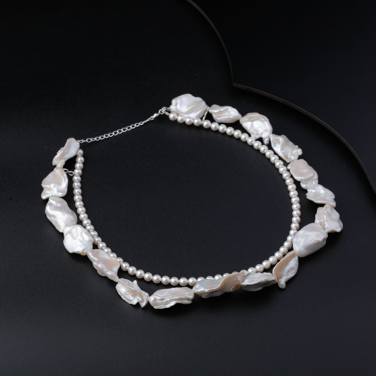 Layered Pearl Necklace with Baroque and Round Pearls