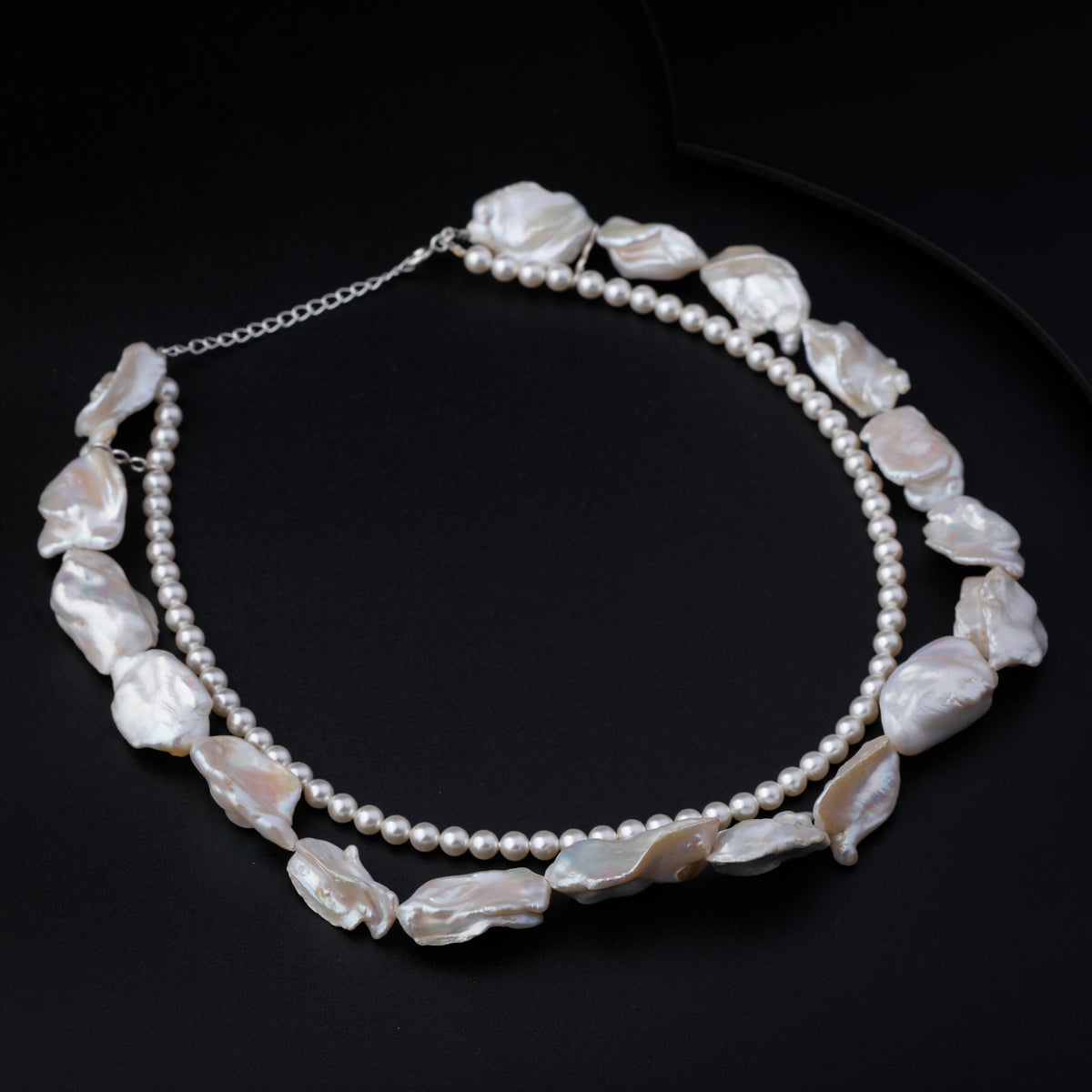 Layered Pearl Necklace with Baroque and Round Pearls