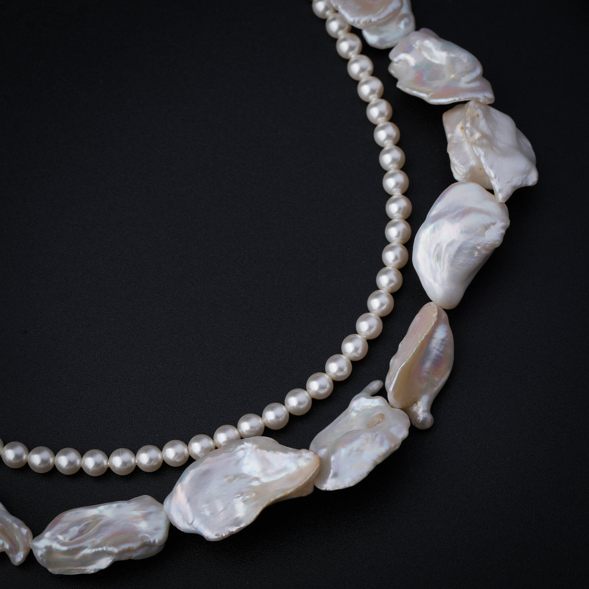 Layered Pearl Necklace with Baroque and Round Pearls