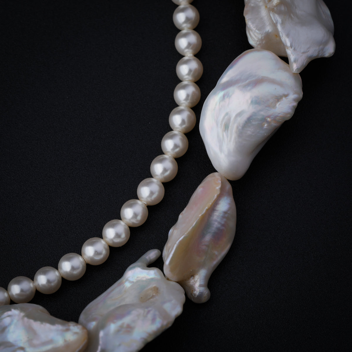 Layered Pearl Necklace with Baroque and Round Pearls