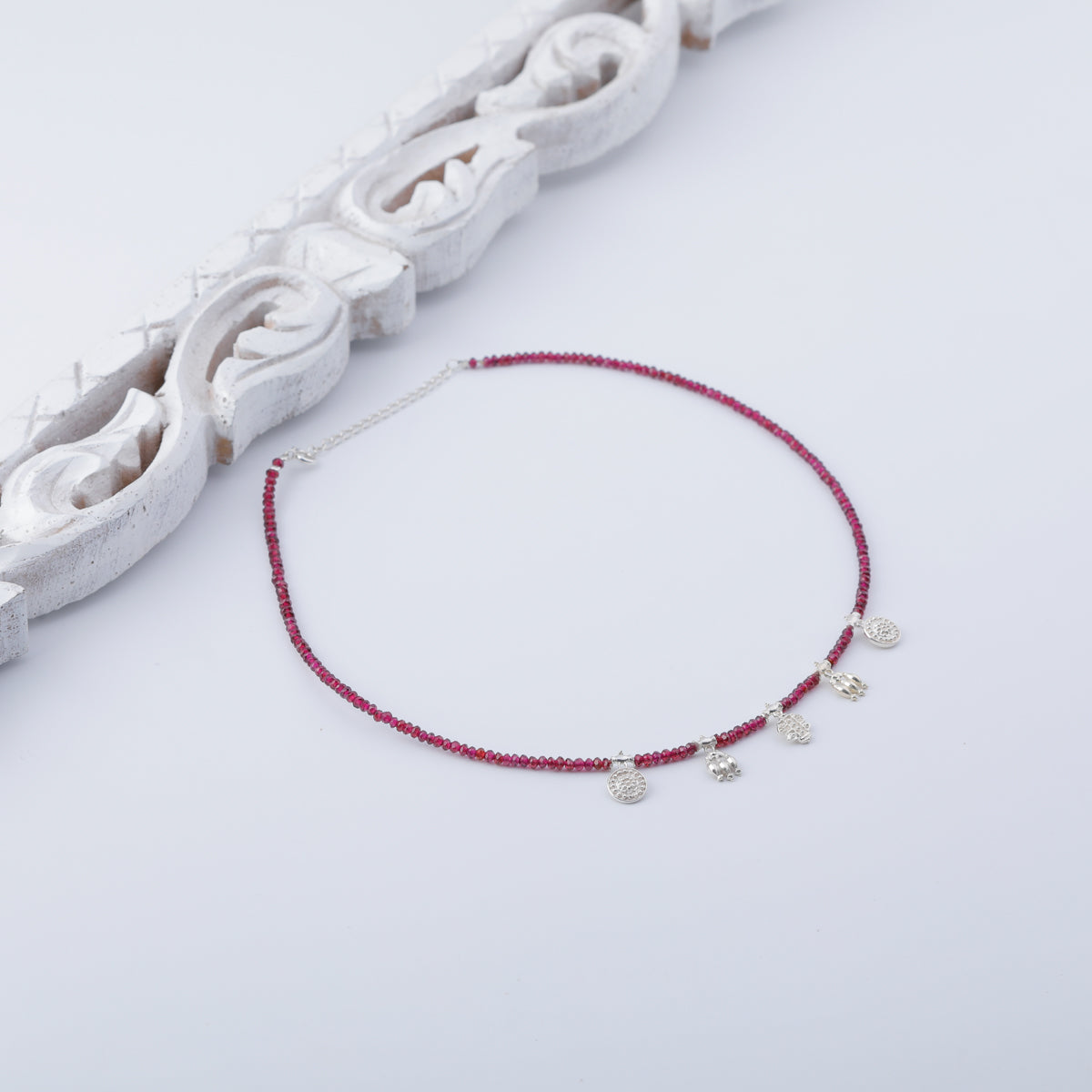 Mini Saaj Motifs Necklace with Garnet