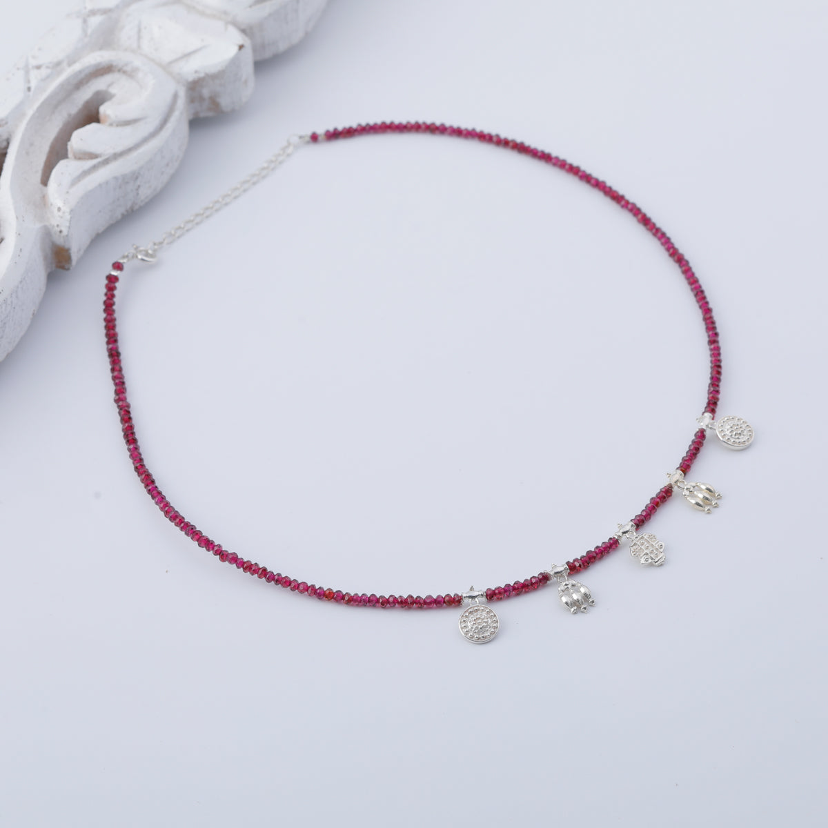 Mini Saaj Motifs Necklace with Garnet