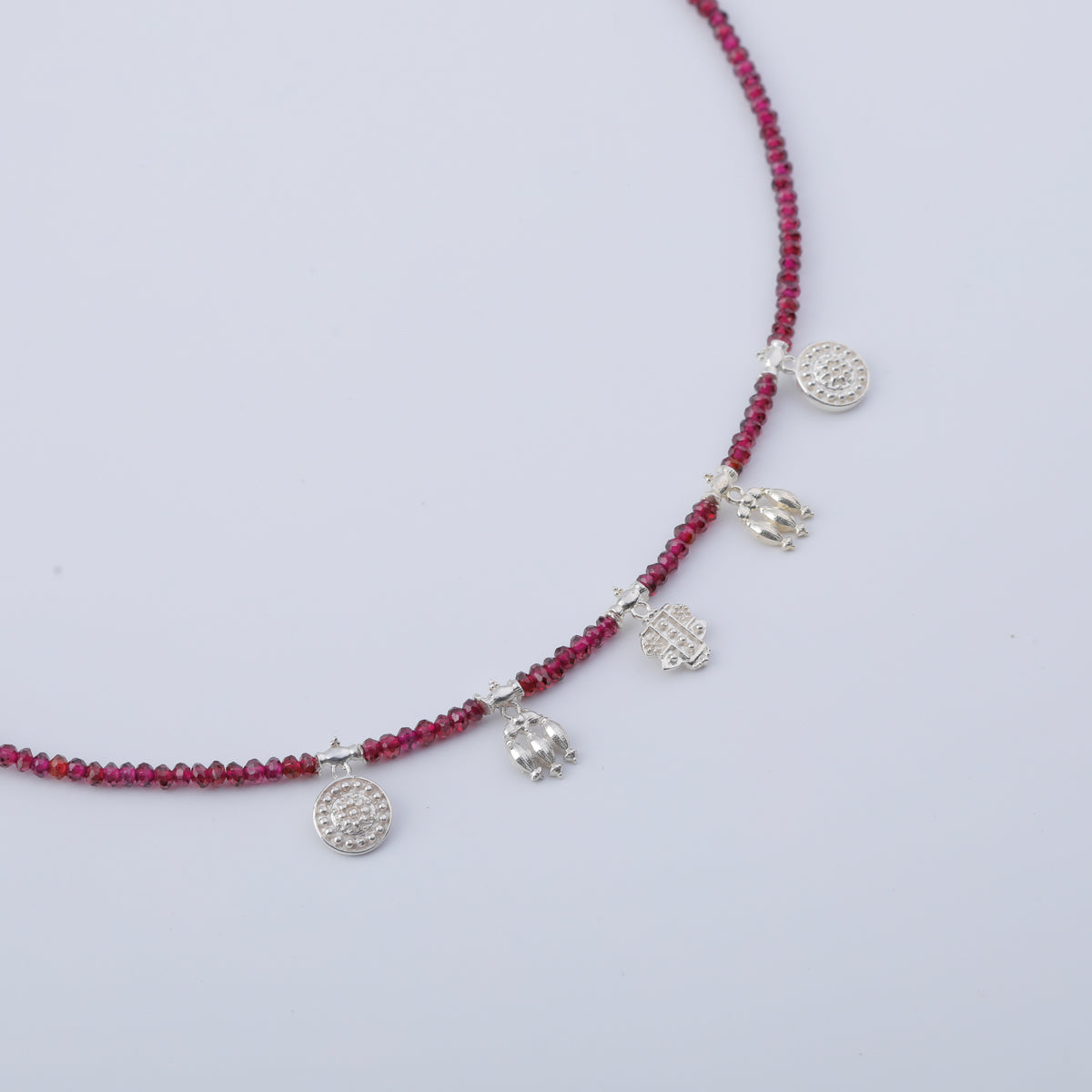 Mini Saaj Motifs Necklace with Garnet