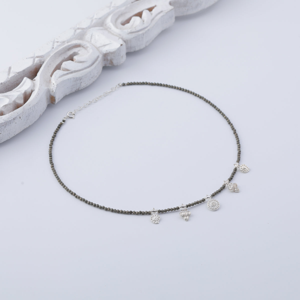 Mini Saaj Motifs Necklace with Pyrite