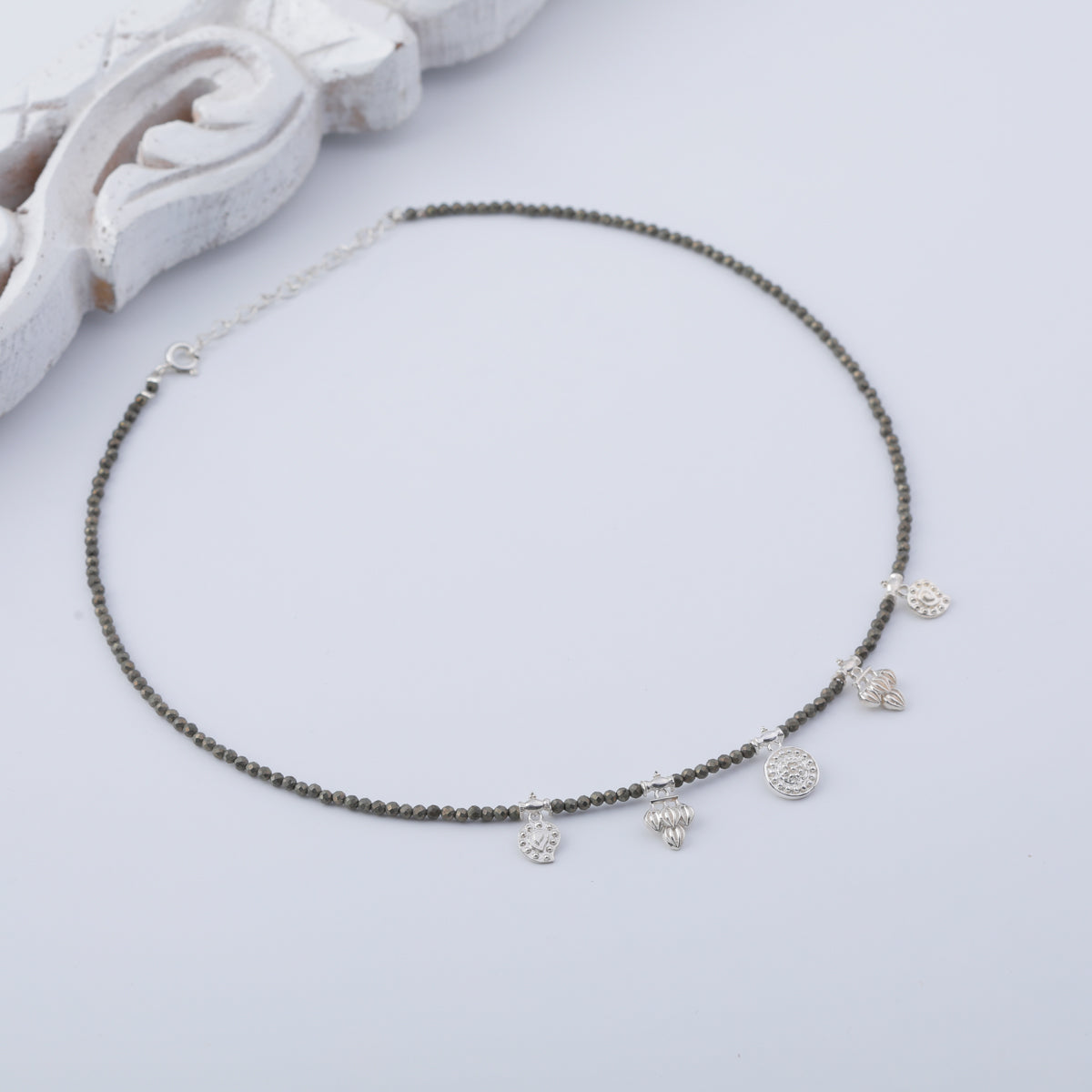 Mini Saaj Motifs Necklace with Pyrite