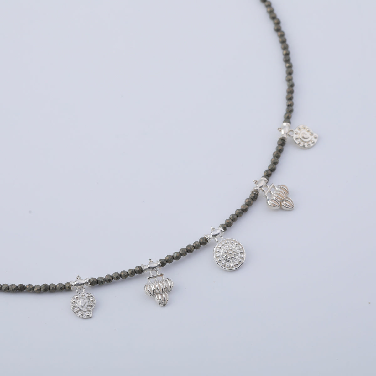 Mini Saaj Motifs Necklace with Pyrite