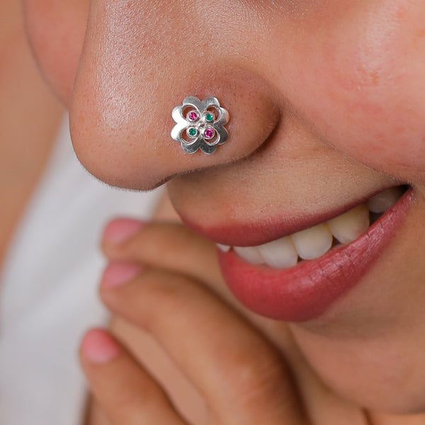 Silver Nakshatra Nose pin (Pierced)