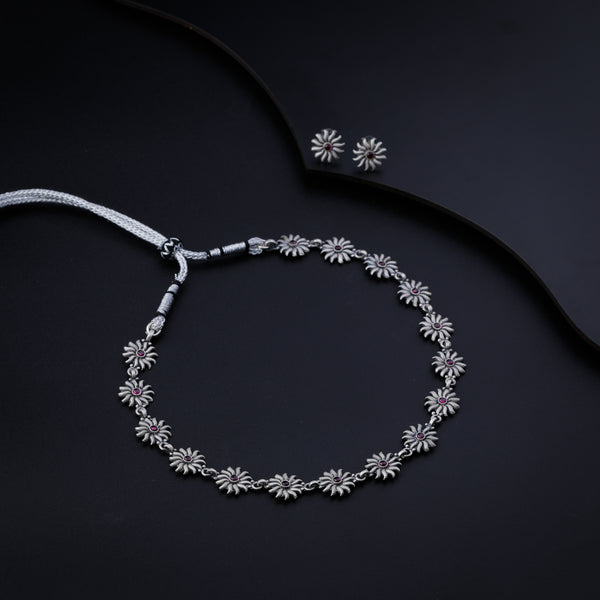 Silver Surya Motif Choker Set