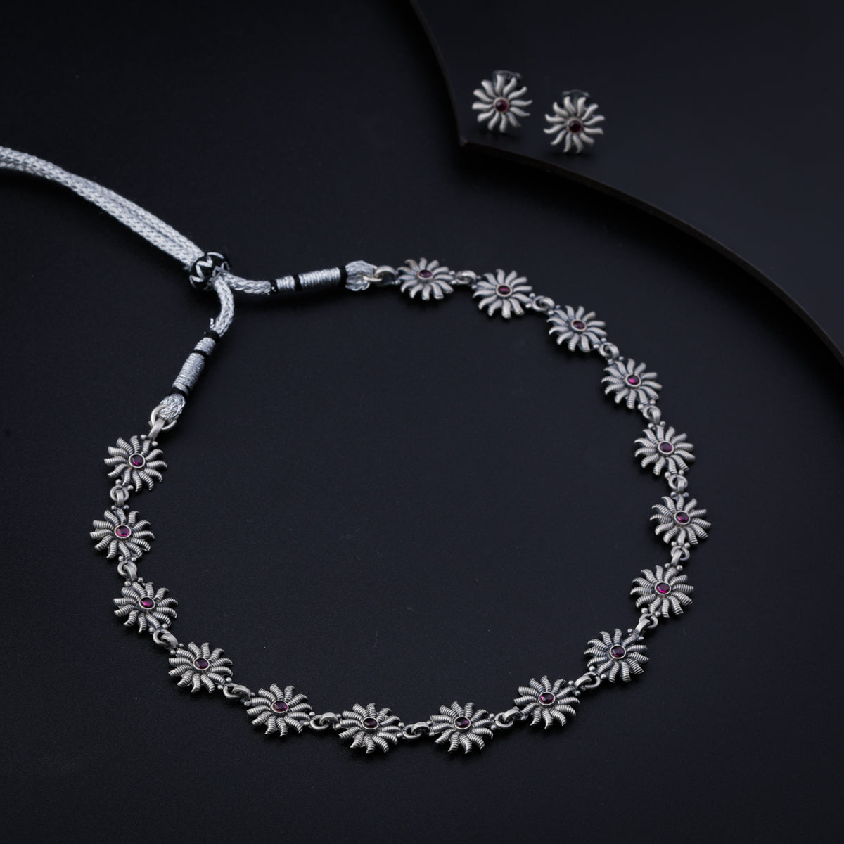 Silver Surya Motif Choker Set