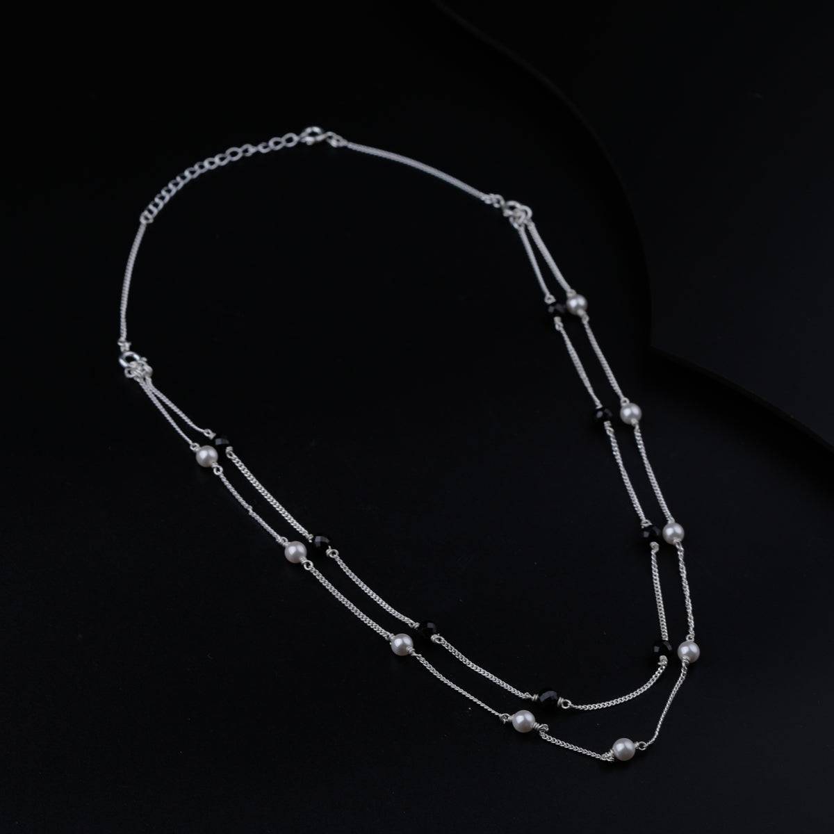 Black Spinel and Pearl Silver Layered Necklace