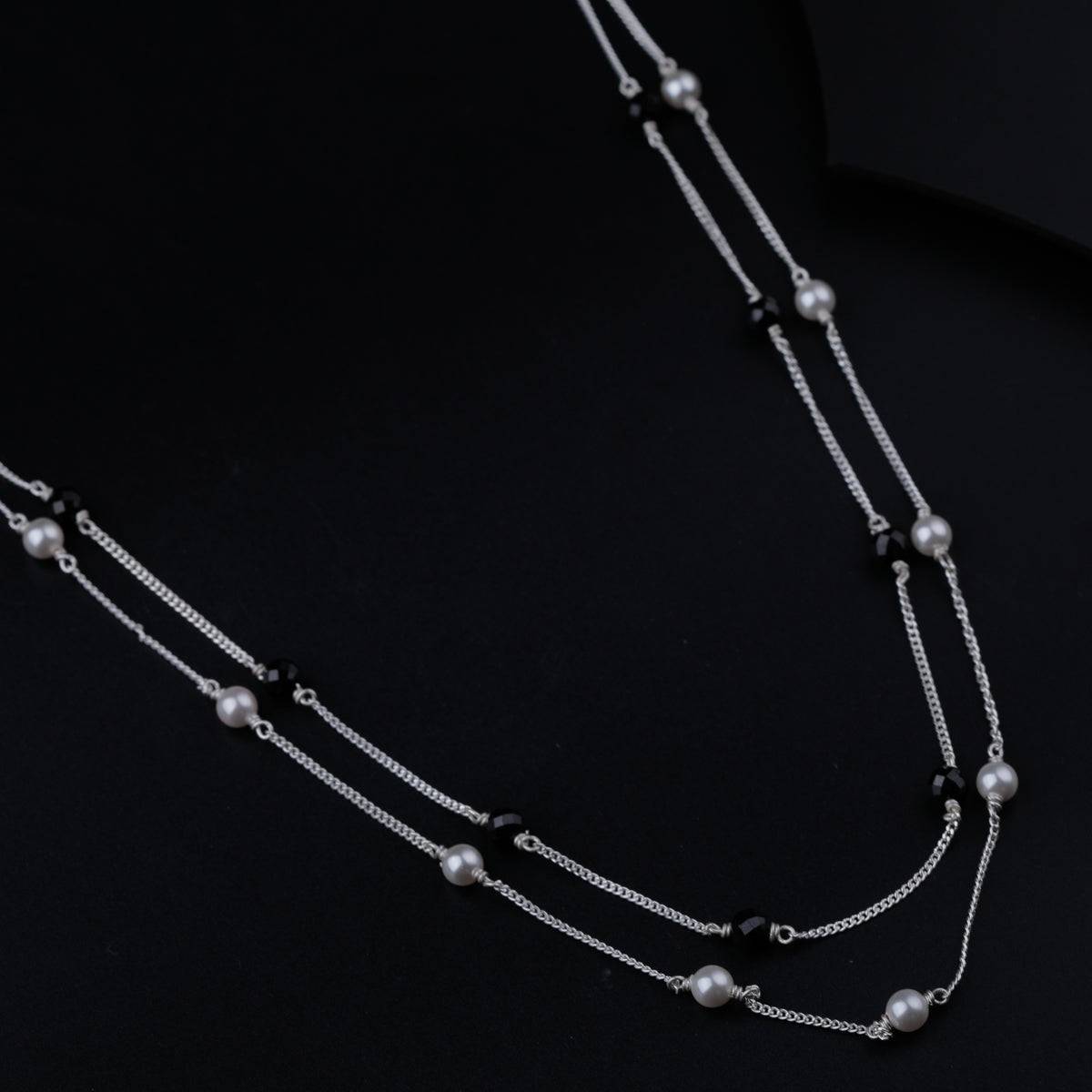 Black Spinel and Pearl Silver Layered Necklace