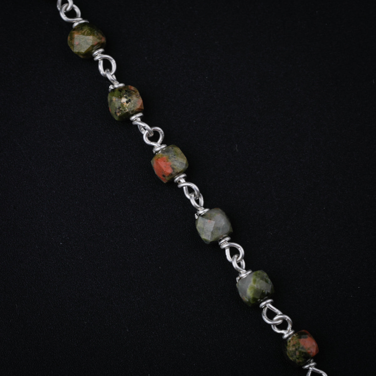 Unakite and Coral Tulips Silver Necklace