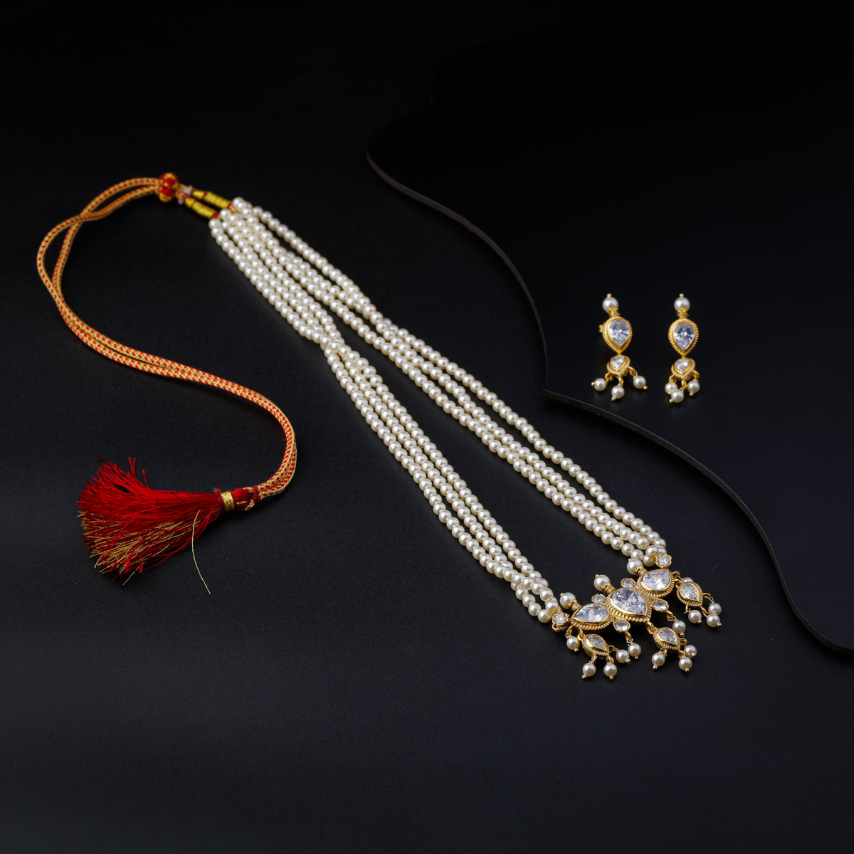 Tanmani Set with Pearl & Cz Crystals (Gold Plated)