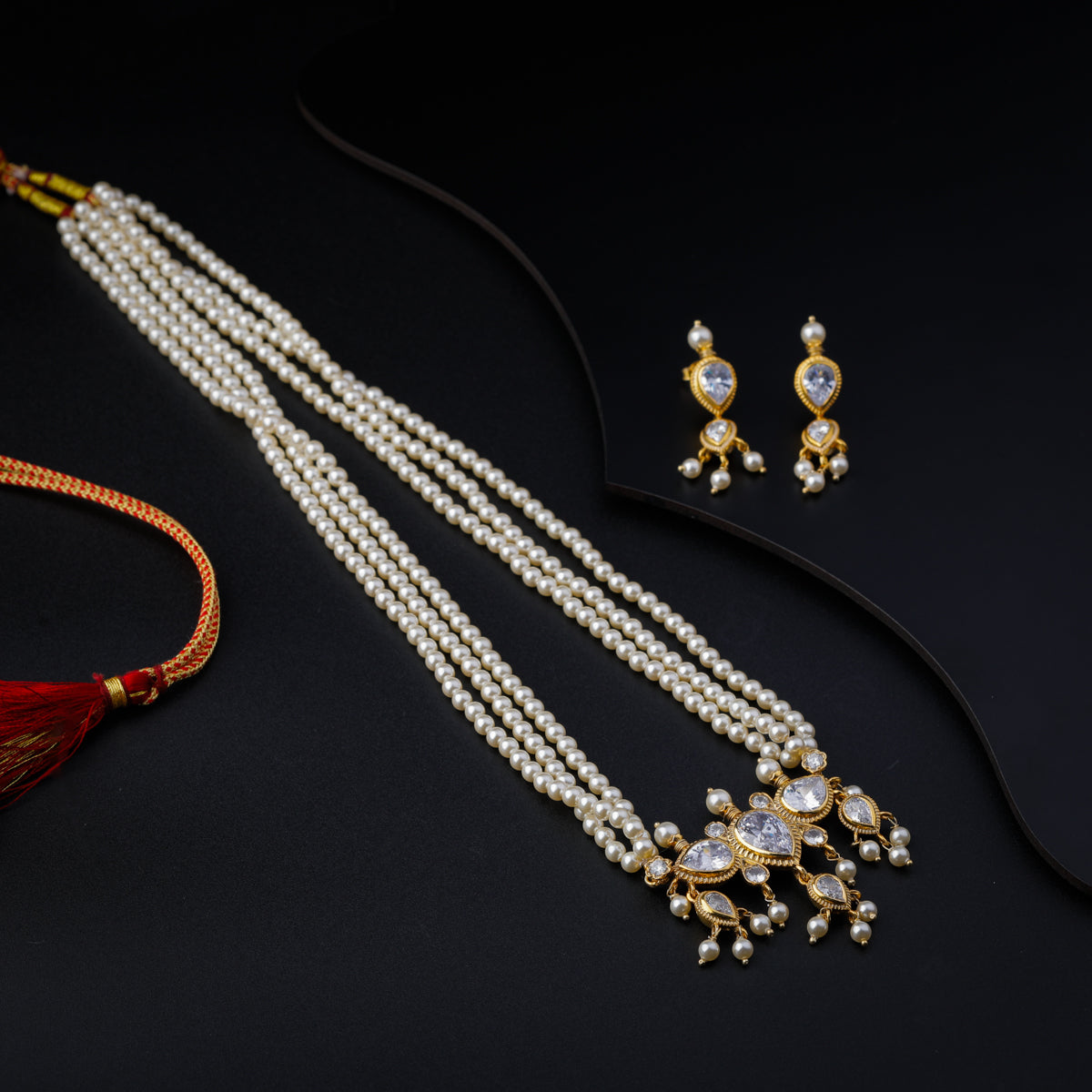 Tanmani Set with Pearl & Cz Crystals (Gold Plated)