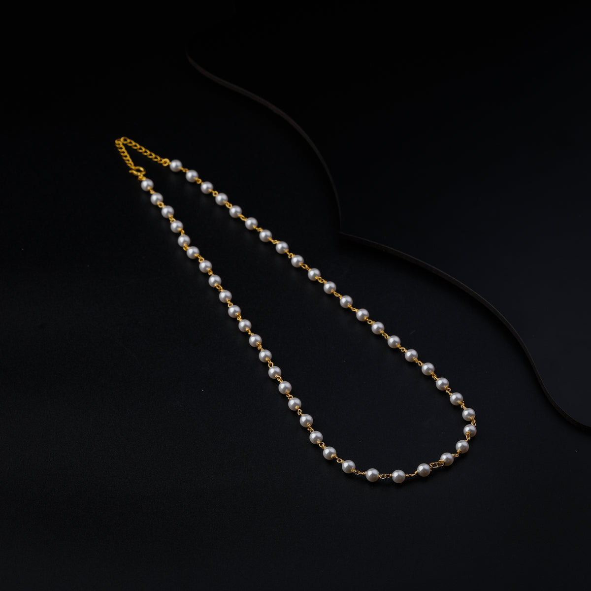 Silver Single Pearl Chain Necklace (Gold Plated)