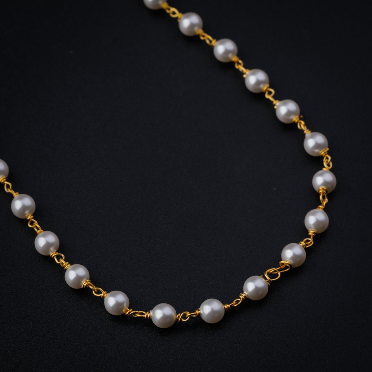 Silver Single Pearl Chain Necklace (Gold Plated)