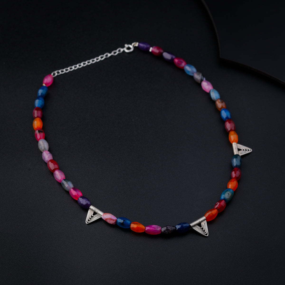 Silver Multicolored Spiral Triangle Necklace