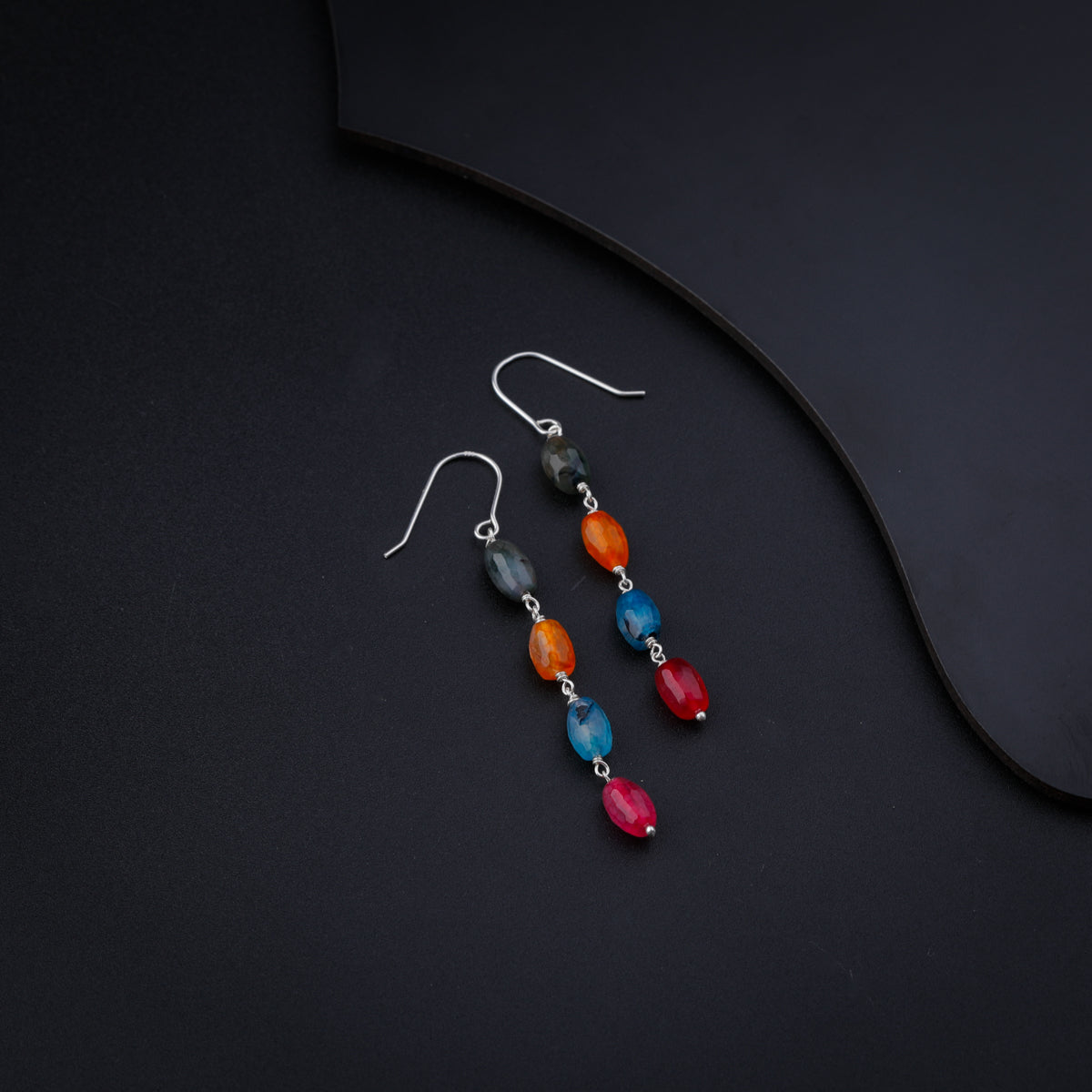 Silver Multicolor Stone Dangler Earrings