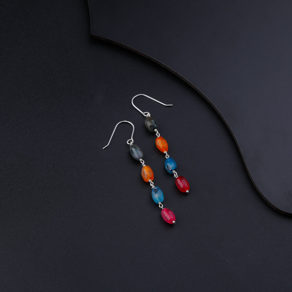 Silver Multicolor Stone Dangler Earrings