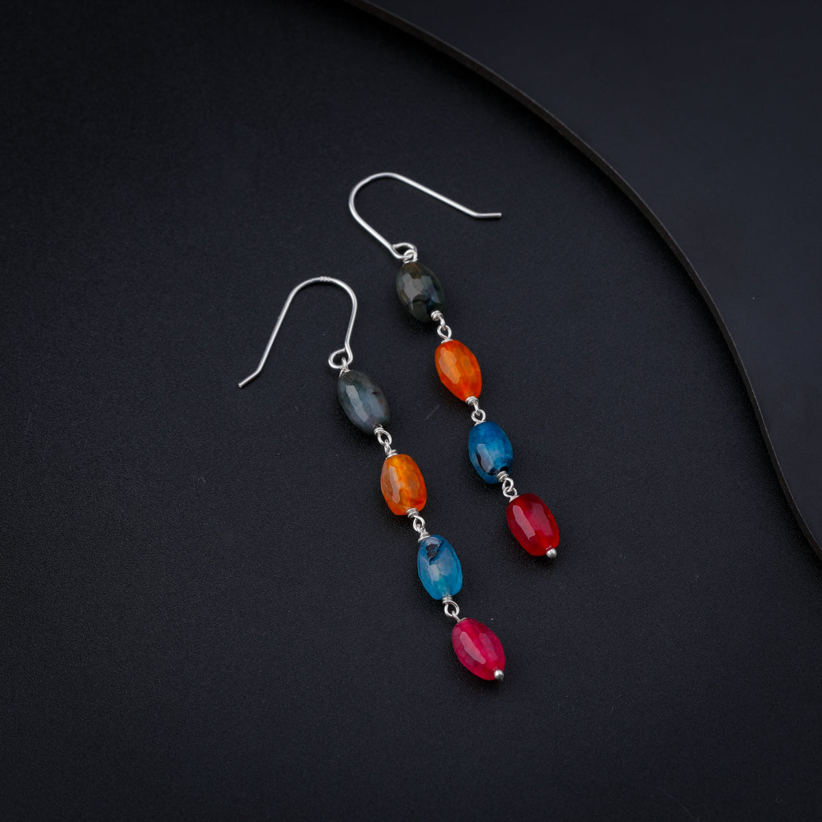 Silver Multicolor Stone Dangler Earrings