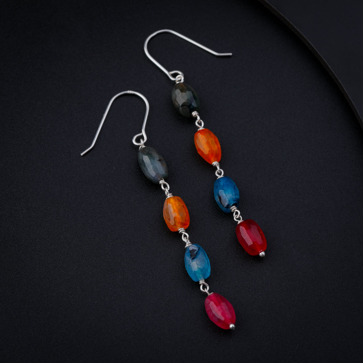 Silver Multicolor Stone Dangler Earrings