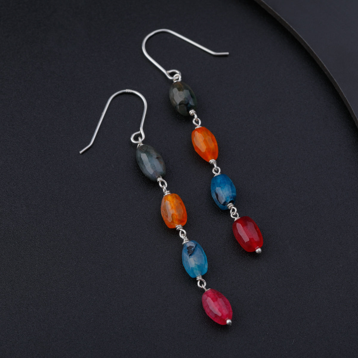 Silver Multicolor Stone Dangler Earrings