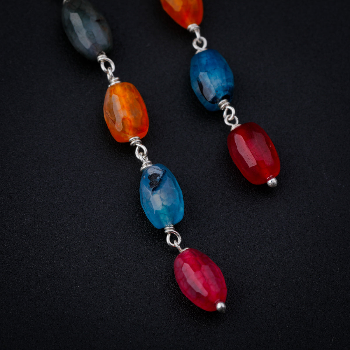 Silver Multicolor Stone Dangler Earrings