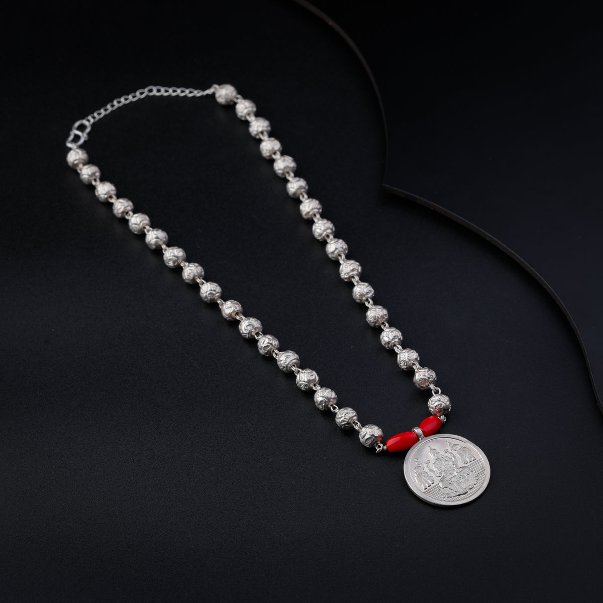 Silver Coin Putali Necklace with Coral & Silver Beads