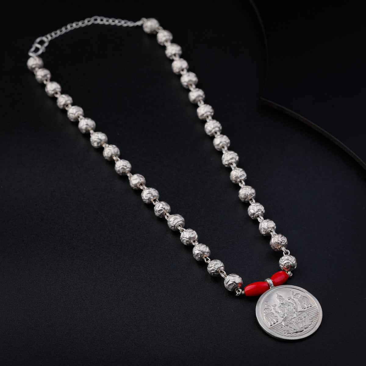 Silver Coin Putali Necklace with Coral & Silver Beads