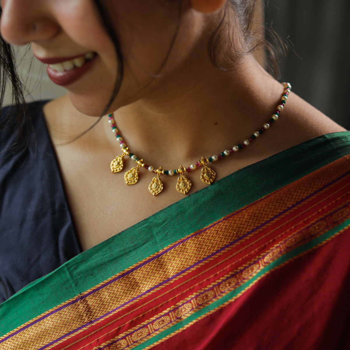 Gold Plated Silver Multicolor Necklace with Kamal Kali Motif