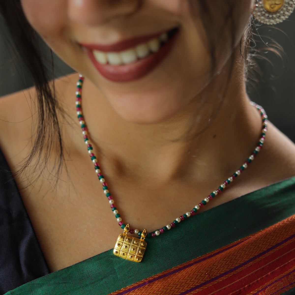 Gold Plated Silver Multicolor Necklace with ताईत (Taait) Motif