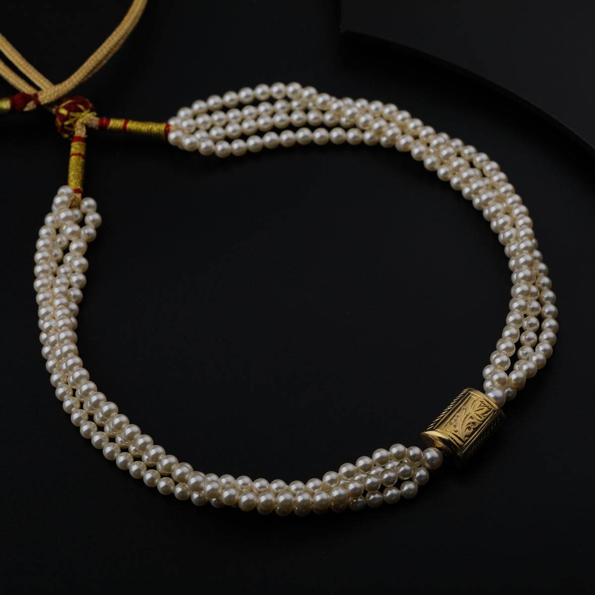 Gold Plated Silver Motif Thushee Necklace with Pearls