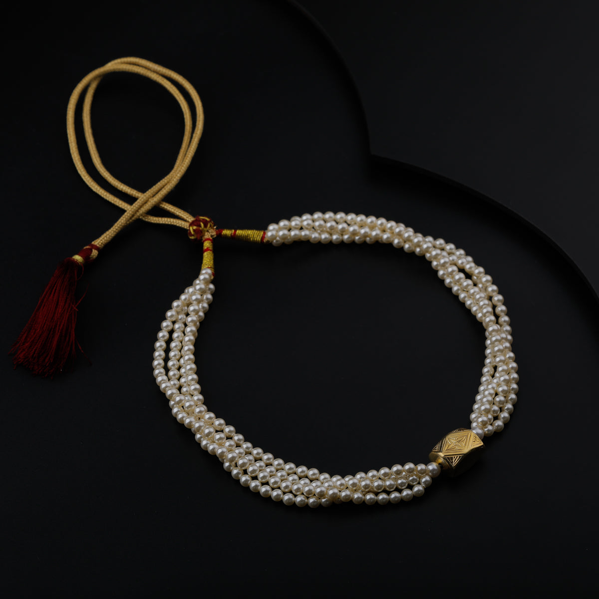 Gold Plated Silver Motif Thushee Necklace with Pearls