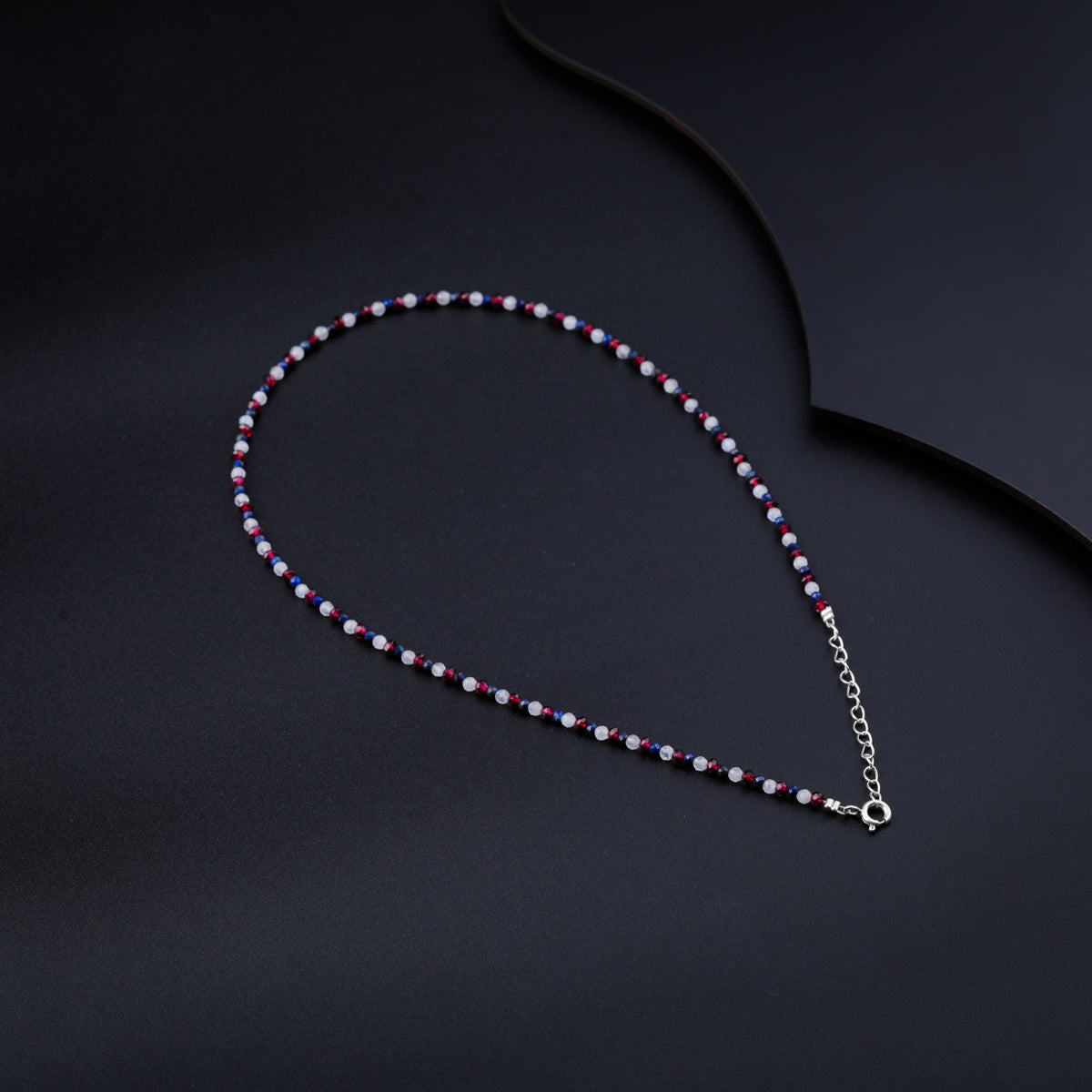 Moonstone, Garnet & Lapis Lazuli Silver Necklace