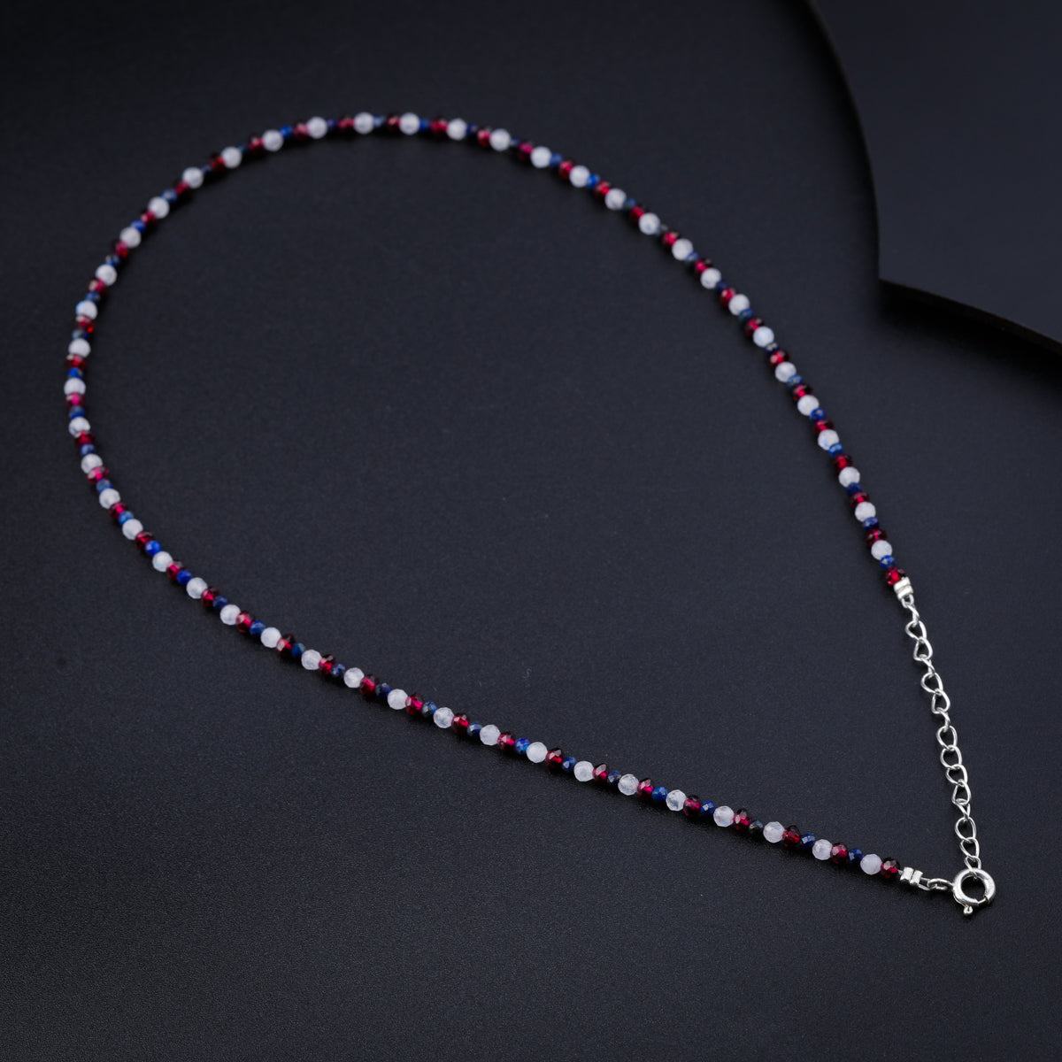 Moonstone, Garnet & Lapis Lazuli Silver Necklace