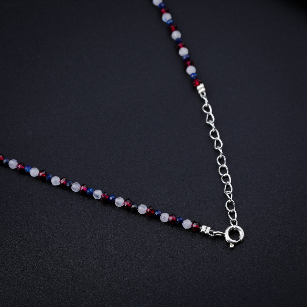 Moonstone, Garnet & Lapis Lazuli Silver Necklace