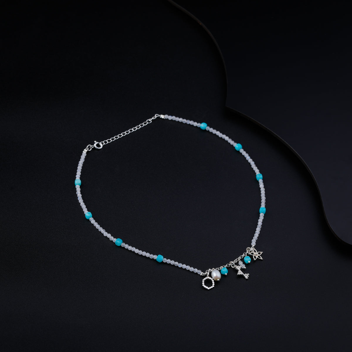 3 Charm Necklace with Moonstone and Apatite